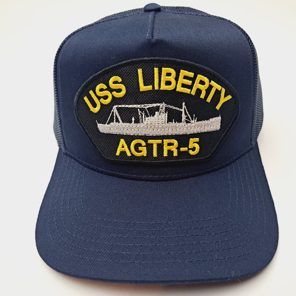 USS Liberty AGTR-5 Patch Mesh Hat Baseball Cap Adjustable Snapback Blue